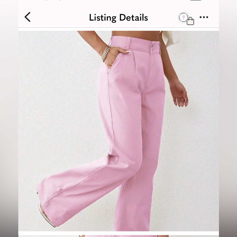 Pink Preppy Womens Solid High Waist Wide Leg Jeans